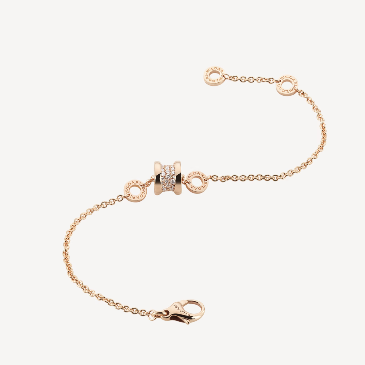 [BV JEWELRY]ZERO 1 SOFT PINK GOLD WITH PAVED DIAMONDS ON THE SPIRAL BRACELET