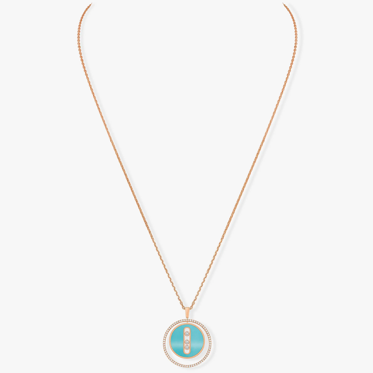 [CC ]CC  MOVE 3 DIAMONDS TURQUOISE PINK GOLD DIAMOND NECKLACE MESSIKA