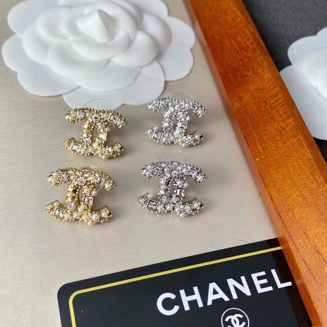 18K CC Black & White Diamond Gold Earrings, CHANE