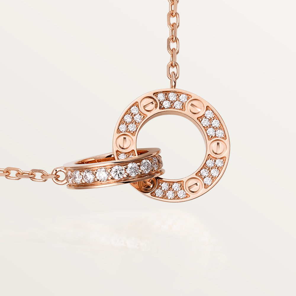 CCjewelry LOVE 7.6MM NECKLACE ROSE GOLD AND SILVER  FULL DIAMOND