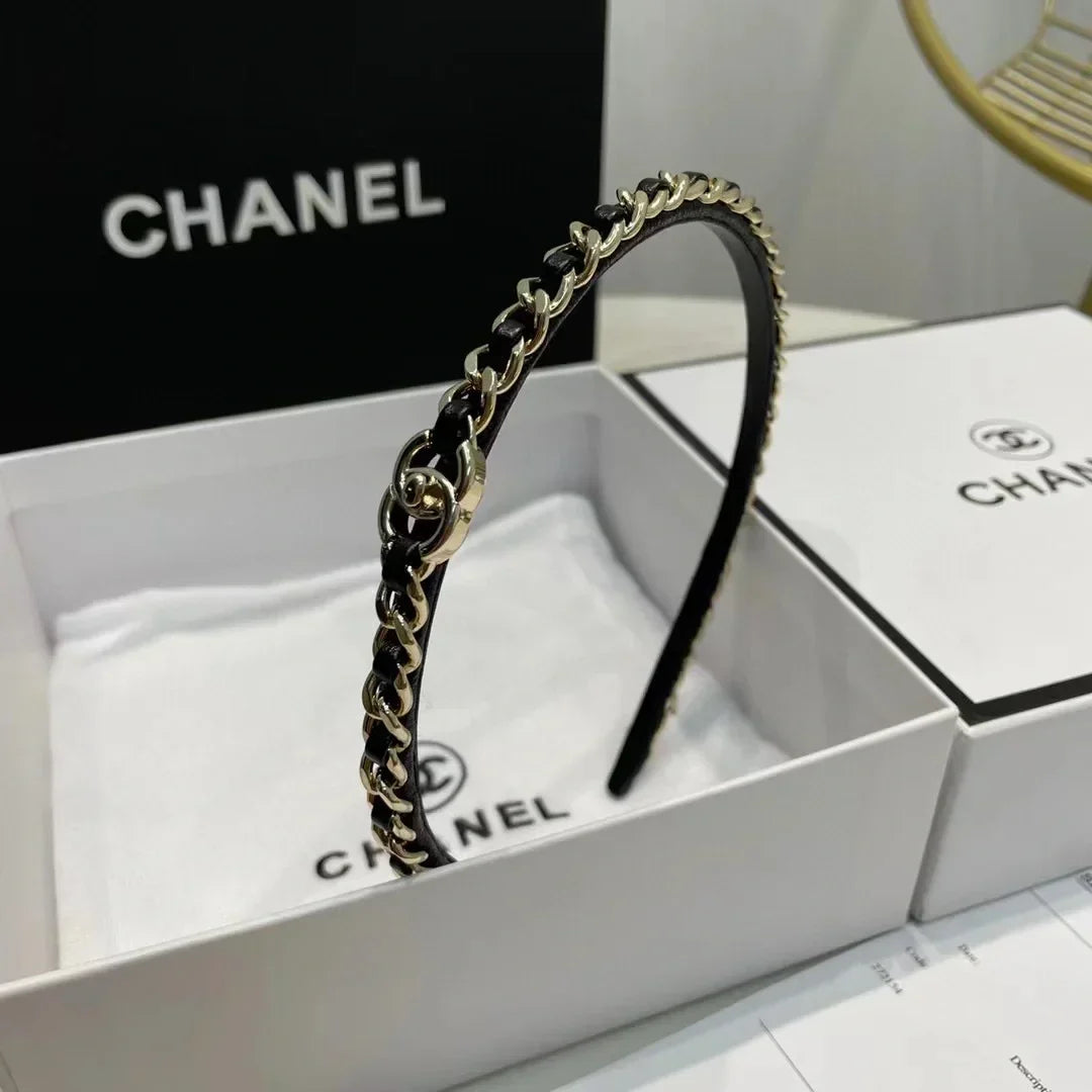 18K CC1 Black Leather Hair Band, CHANE