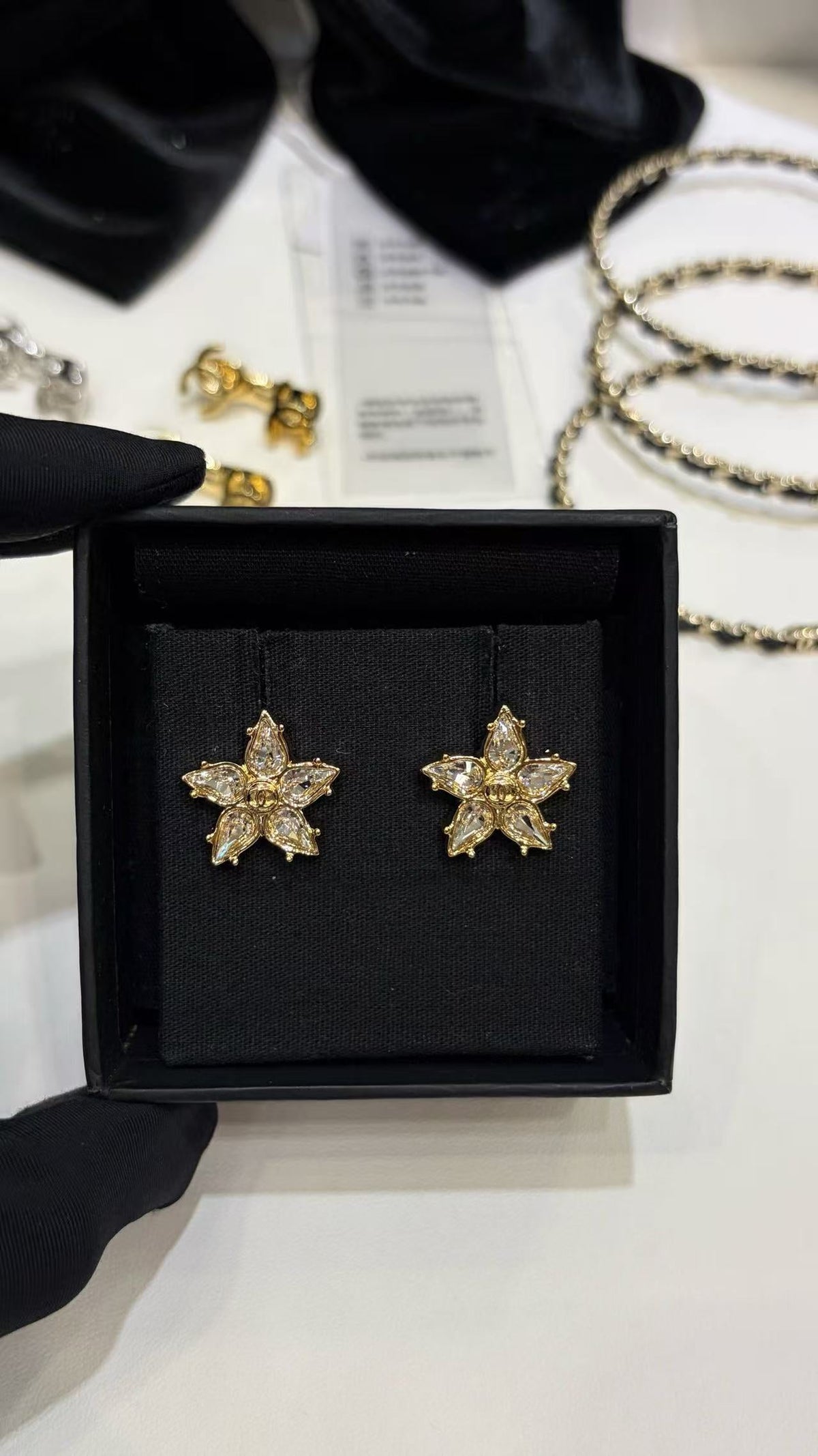 18K CC Black & White Diamond Gold Earrings, CHANE