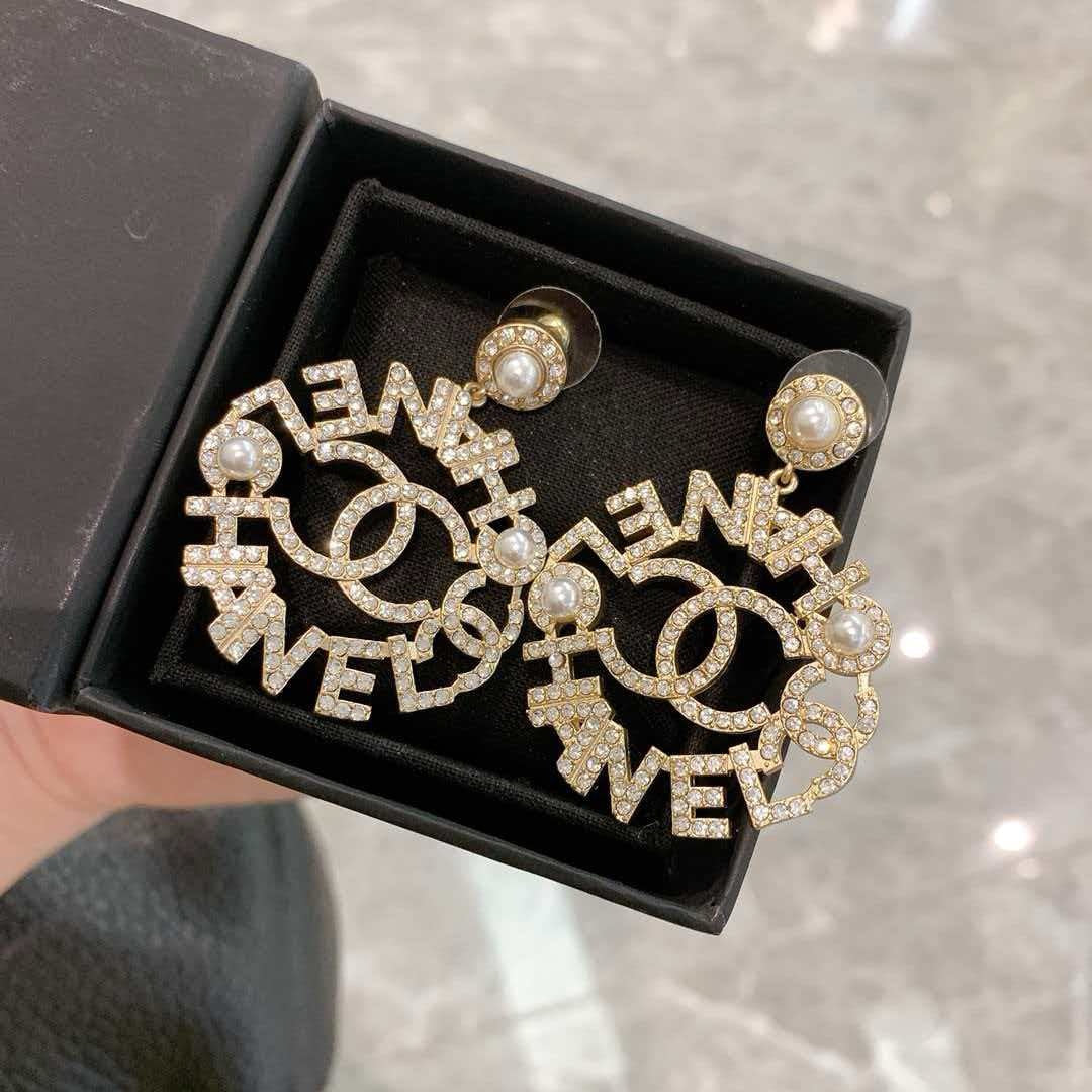 18K CC Black & White Diamond Gold Earrings, CHANE