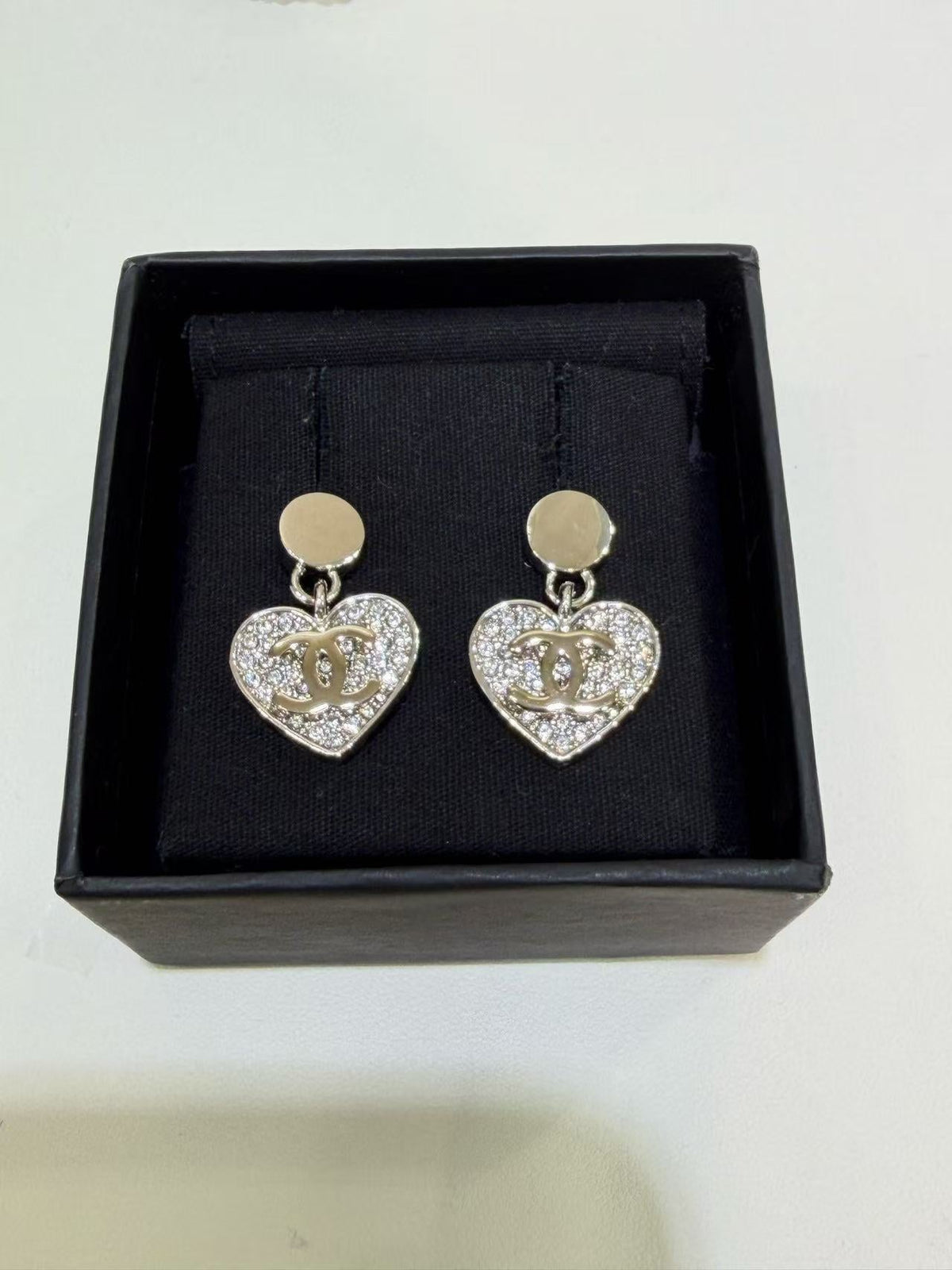 18K CC Black & White Diamond Gold Earrings, CHANE