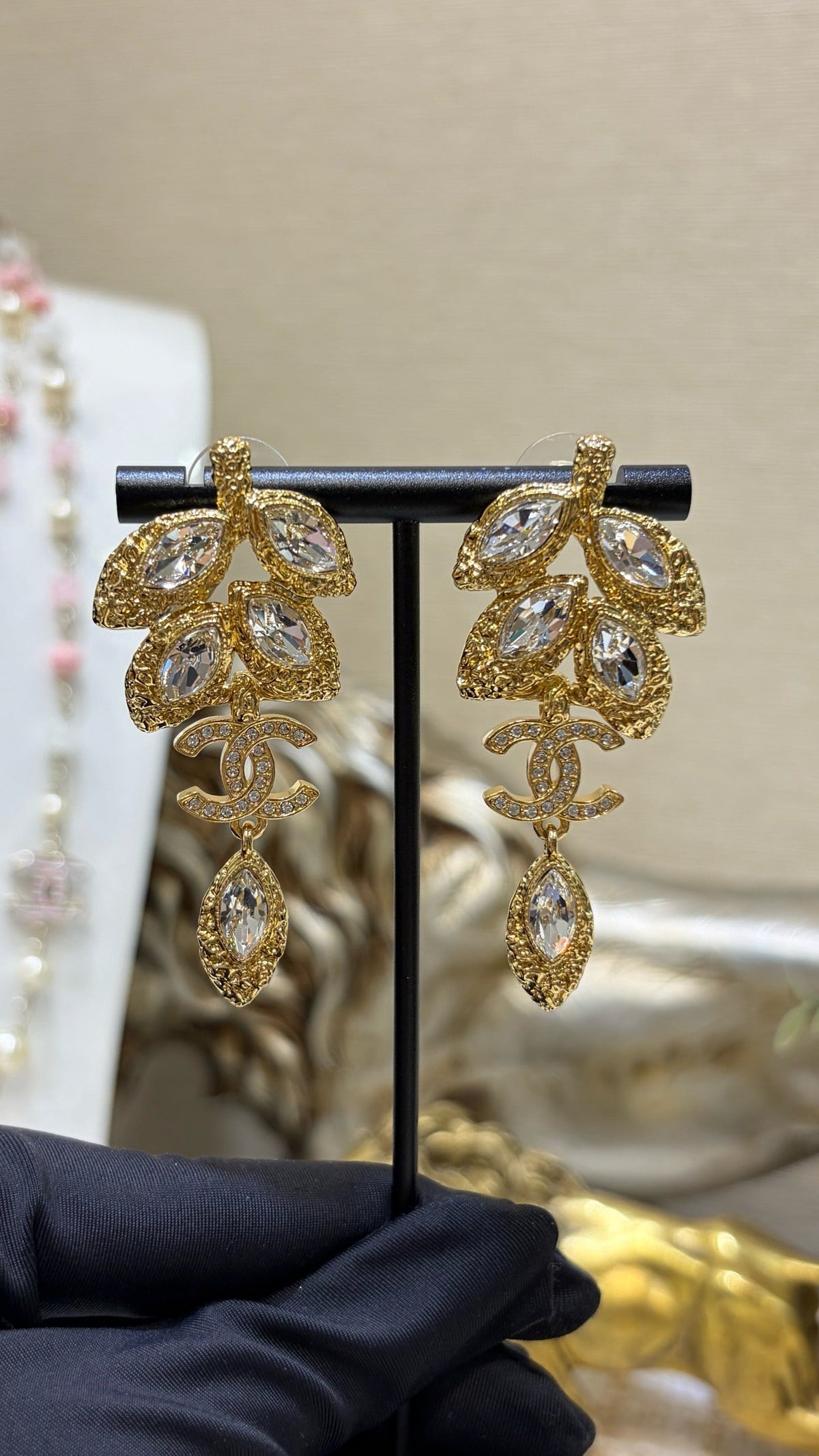 18K CC Black & White Diamond Gold Earrings, CHANE