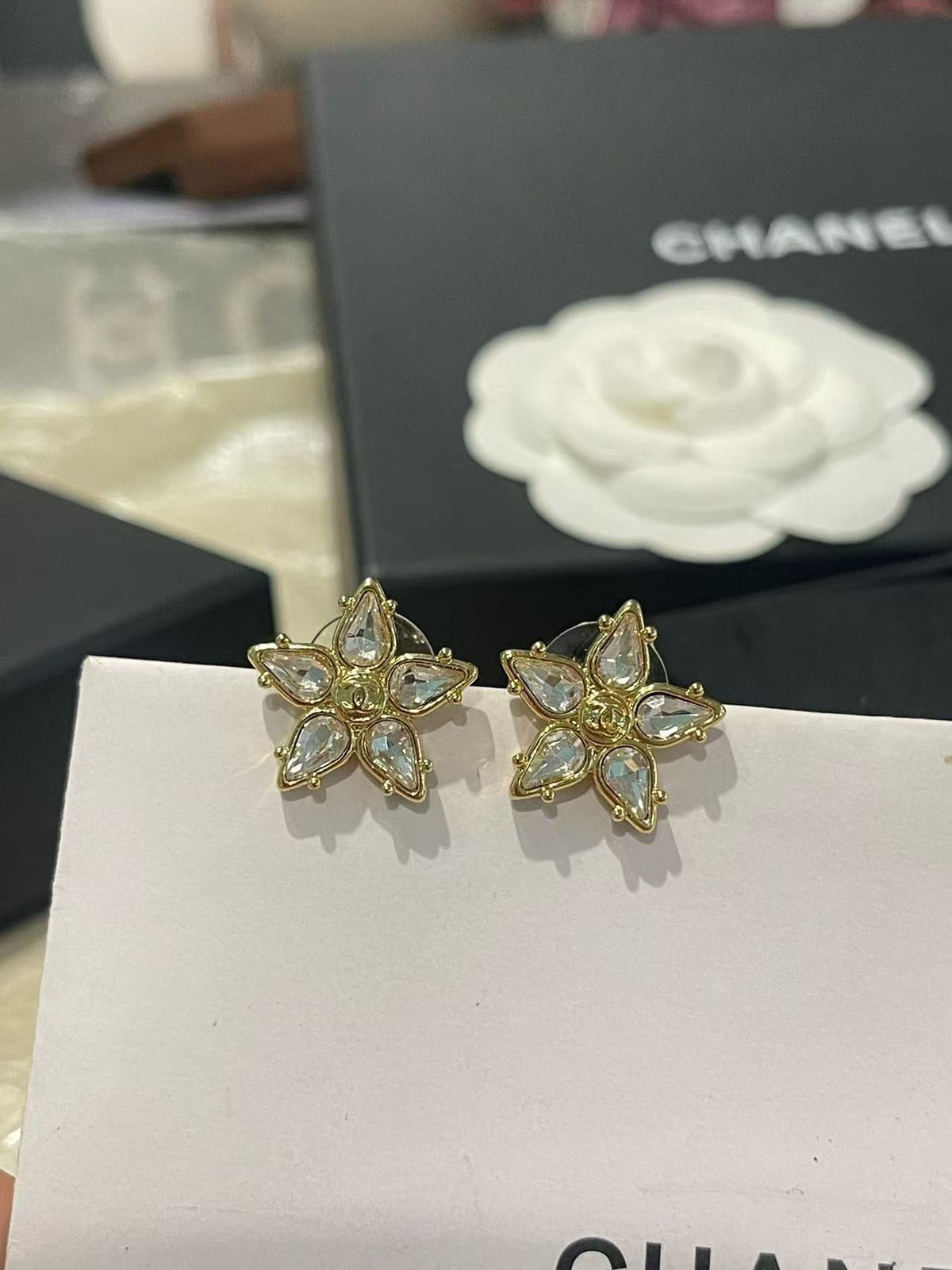 18K CC Black & White Diamond Gold Earrings, CHANE