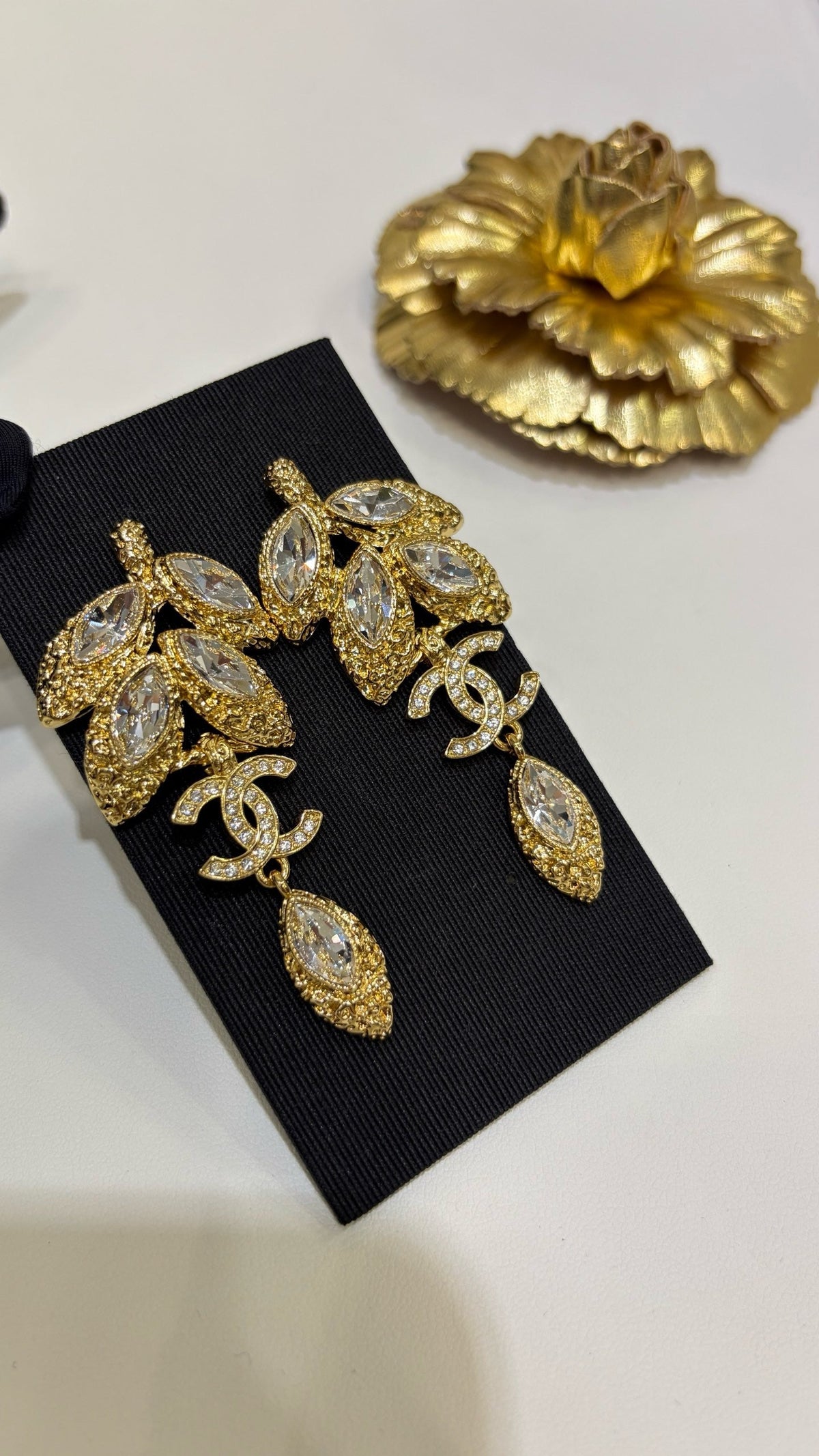 18K CC Black & White Diamond Gold Earrings, CHANE