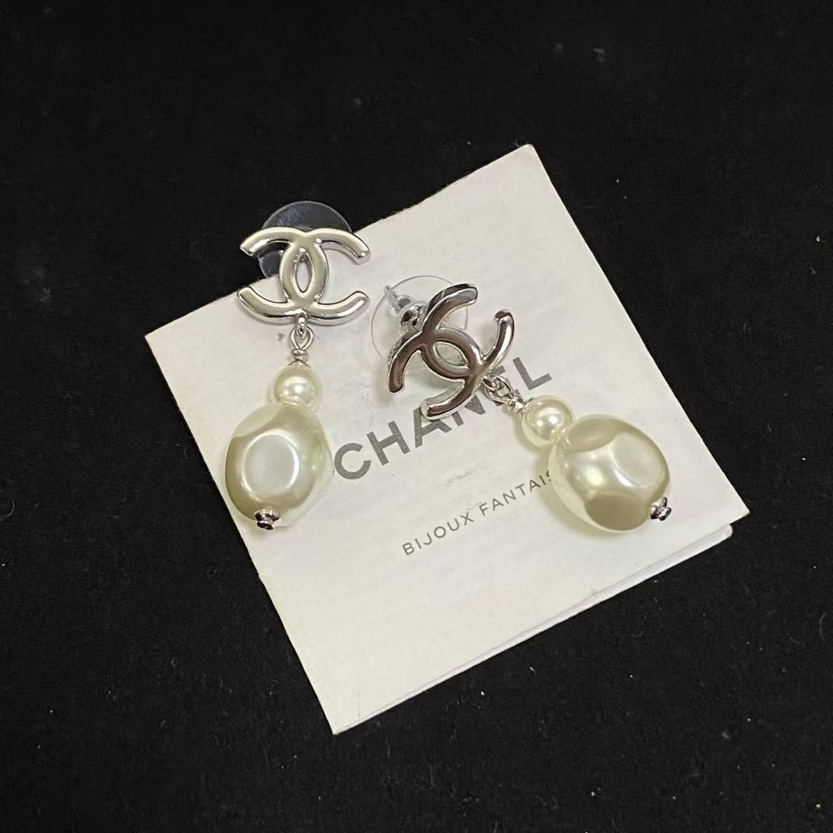 18K CC Black & White Diamond Gold Earrings, CHANE