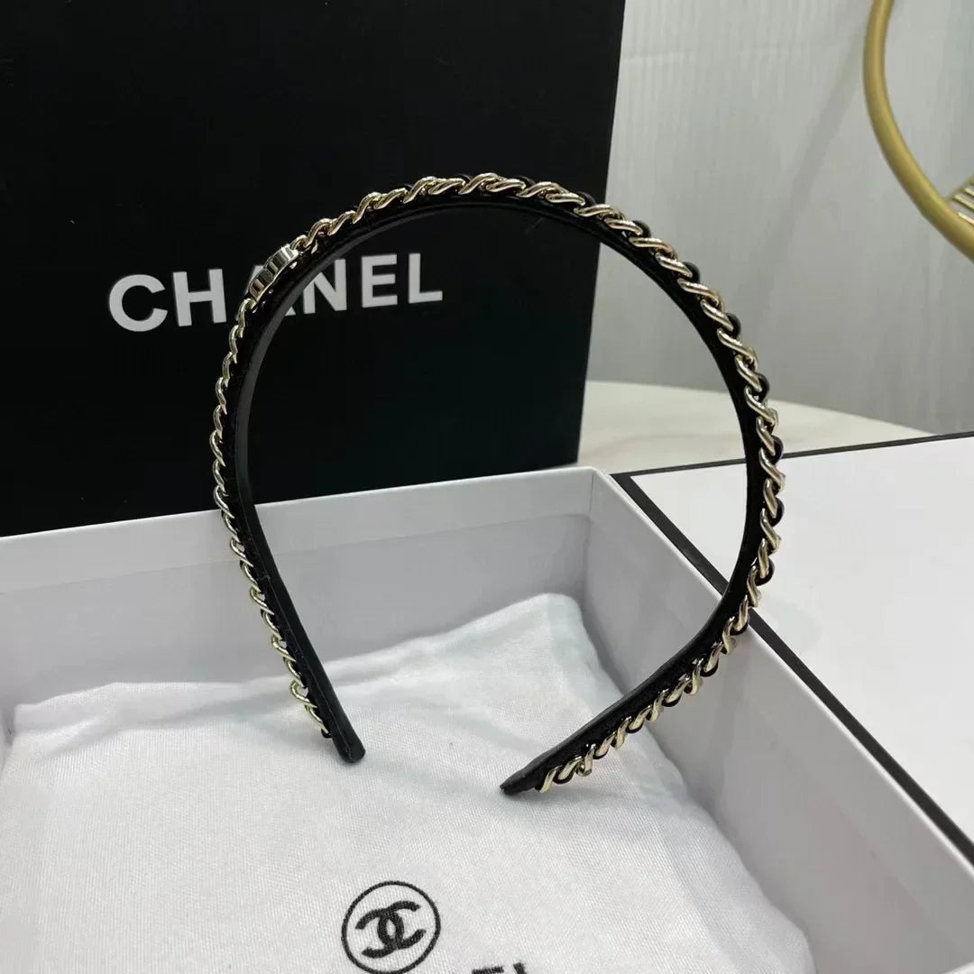 18K CC1 Black Leather Hair Band, CHANE