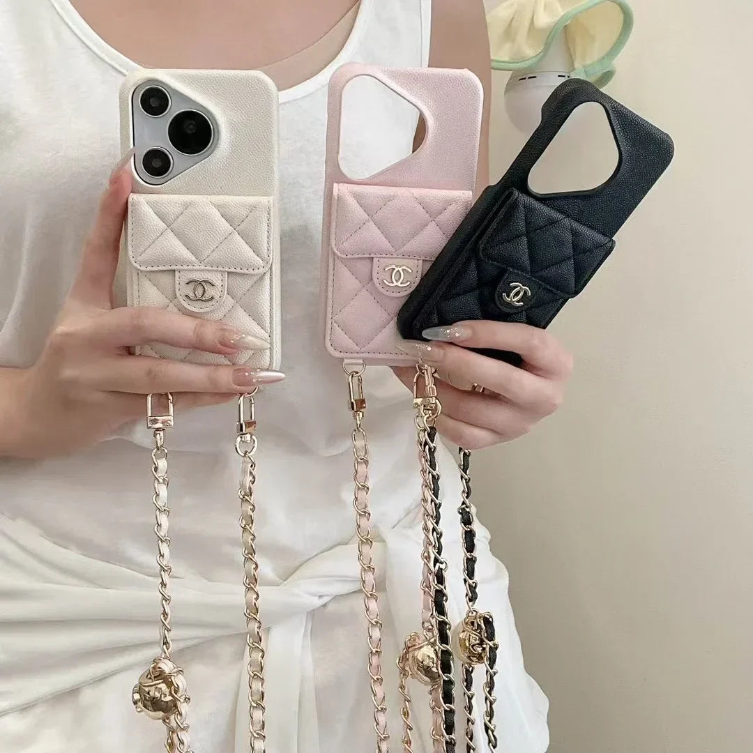 18K CC1 Leather Phone Case with Chain, CHANE