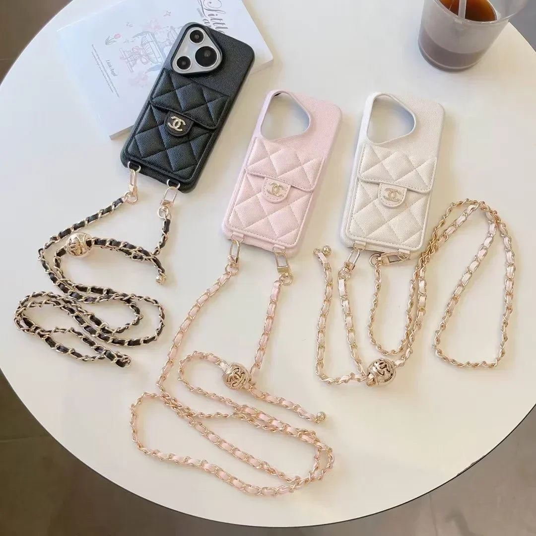 18K CC1 Leather Phone Case with Chain, CHANE