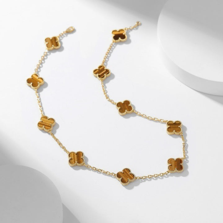CCjewelry CLOVER 10 MOTIFS TIGER EYE NECKLACE