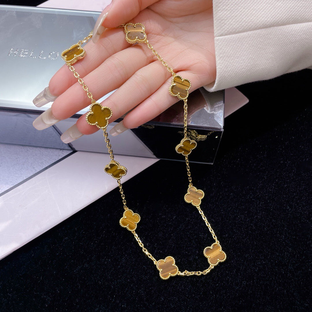 CCjewelry CLOVER 10 MOTIFS TIGER EYE NECKLACE