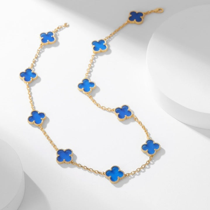 CCjewelry CLOVER 10 MOTIFS BLUE AGATE NECKLACE