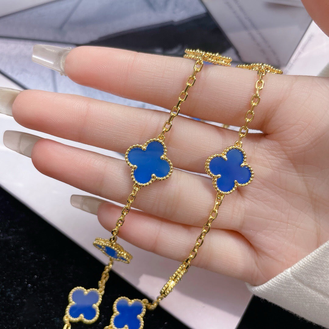 CCjewelry CLOVER 10 MOTIFS BLUE AGATE NECKLACE