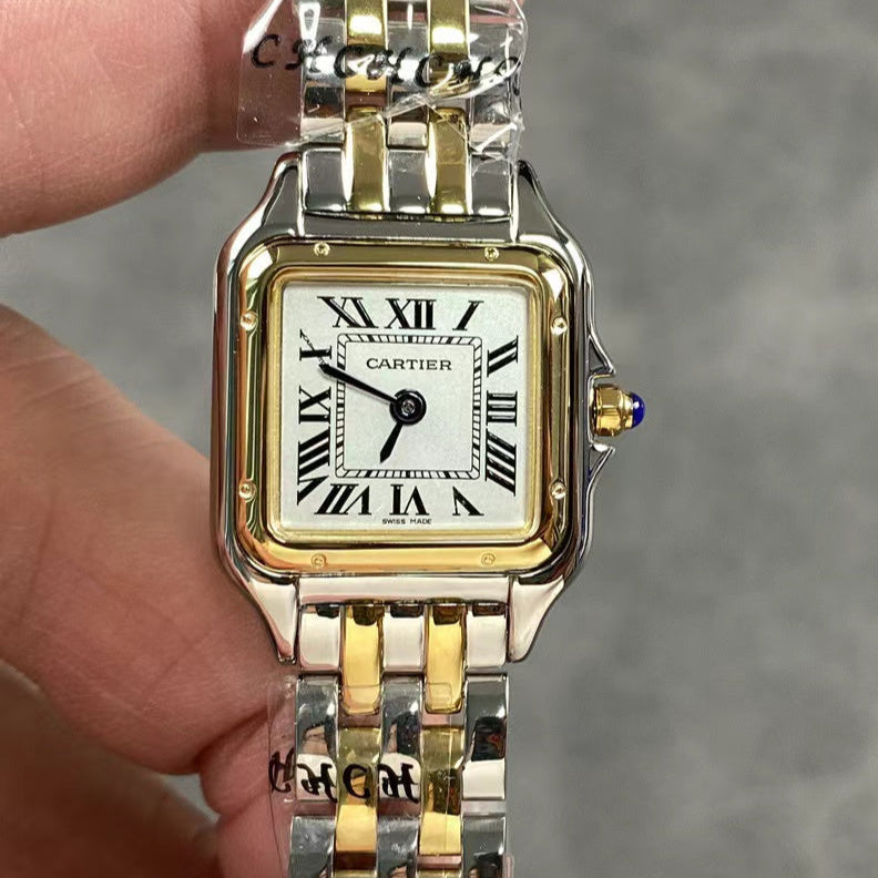 PANTHERE DE CARTIE 22MM QUARTZ GOLD STEEL WHITE DIALCARTI WATCH