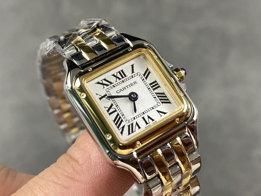 PANTHERE DE CARTIE 22MM QUARTZ GOLD STEEL WHITE DIALCARTI WATCH