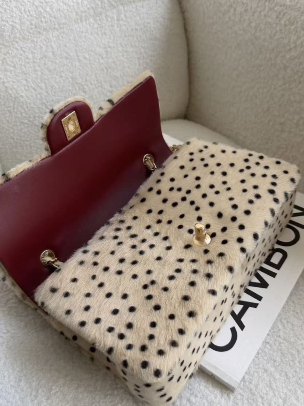 CC BAG  2026 Cheetah Print Flap Bag Light Beige mix Black Calf Hair