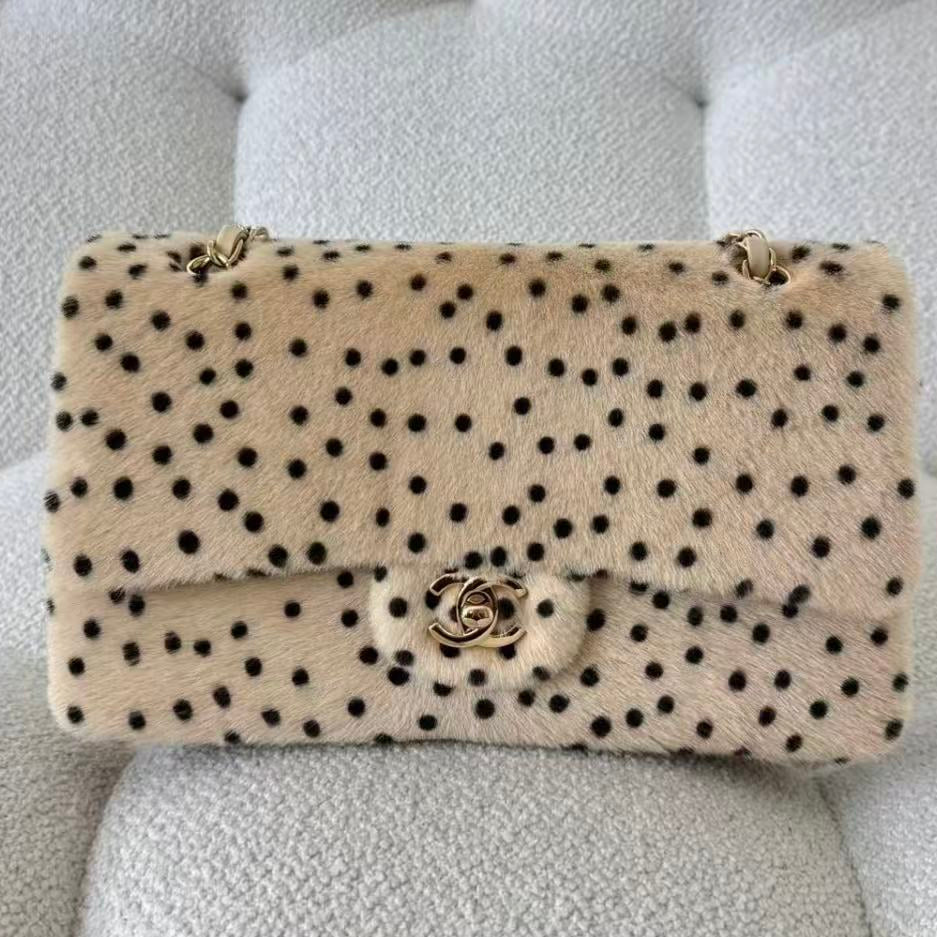 CC BAG  2026 Cheetah Print Flap Bag Light Beige mix Black Calf Hair
