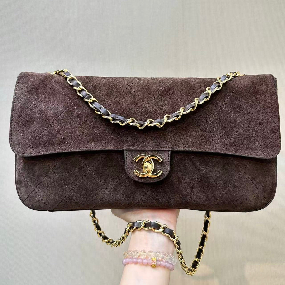 CC BAG  2026 Flap Bag Dark Brown Suede Leather