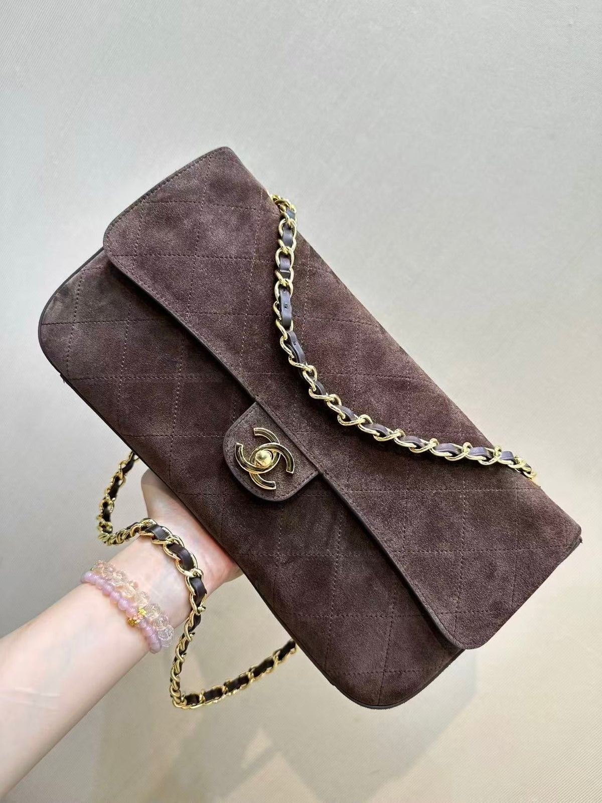CC BAG  2026 Flap Bag Dark Brown Suede Leather