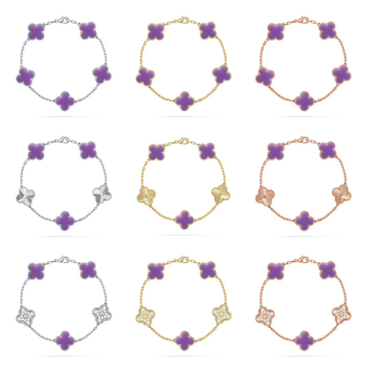 [CCjewelry ]New CLOVER 5 MOTIF LIGHT PURPLE BRACELET COLLECTION