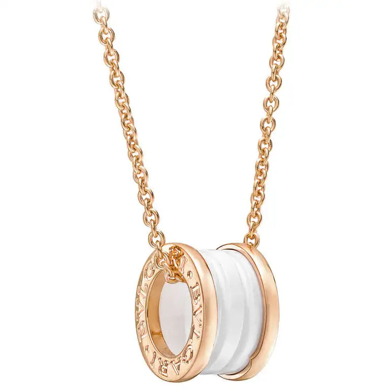 [BV JEWELRY]ZERO 1 WHITE CERAMIC PINK GOLD DIAMOND NECKLACE