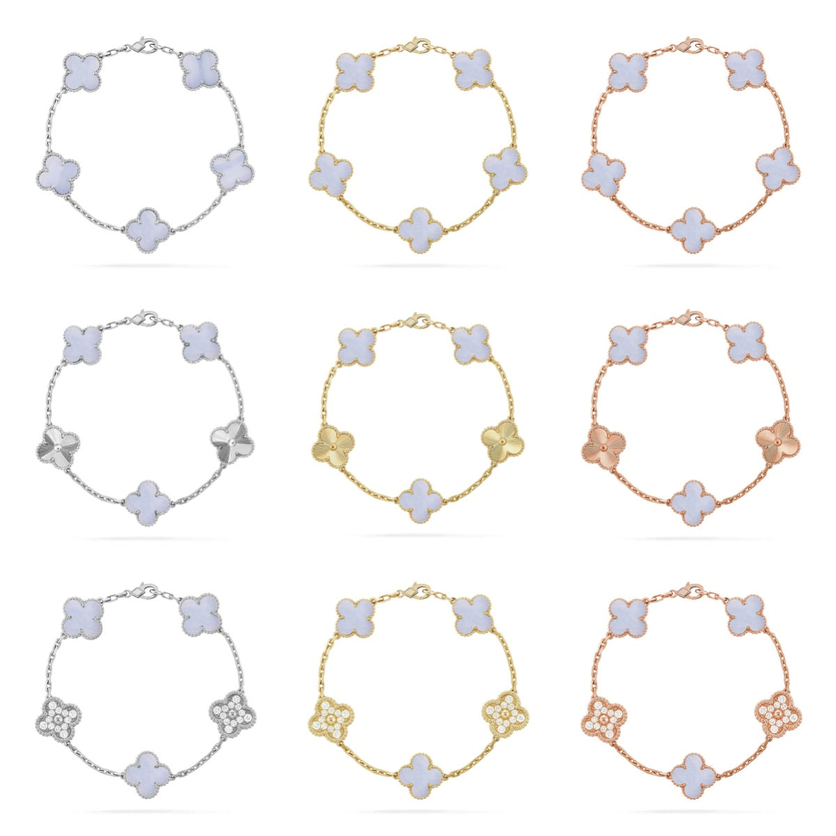 [CCjewelry ]New  CLOVER 5 MOTIF PURPLE CHALCEDONY BRACELET COLLECTION
