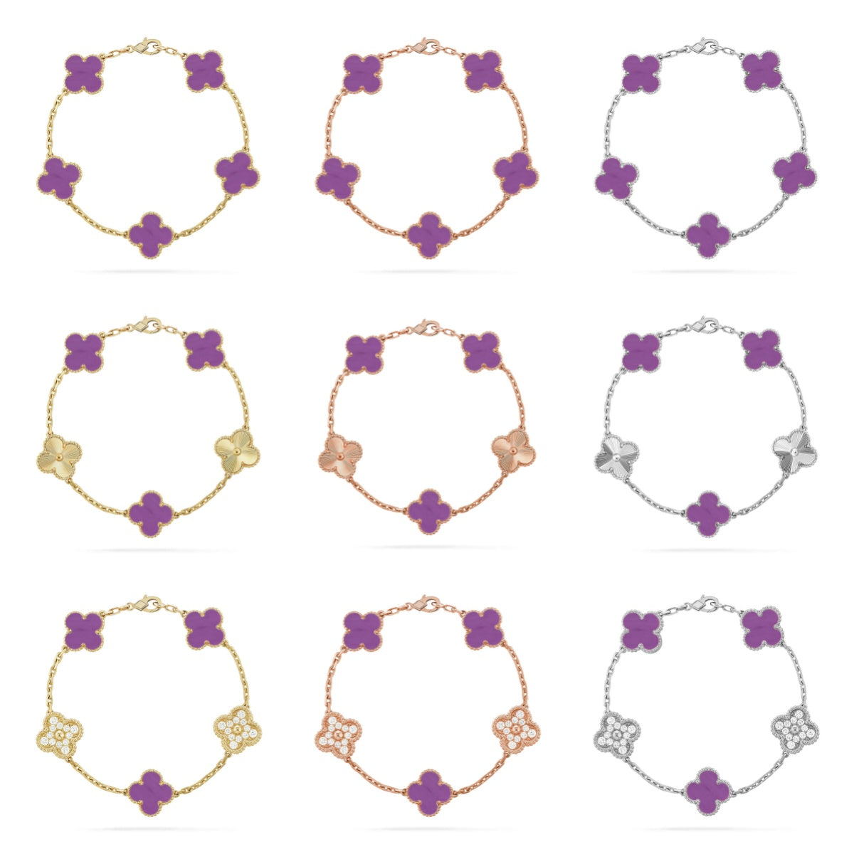 [CCjewelry ]New  CLOVER 5 MOTIF VIOLET BRACELET COLLECTION