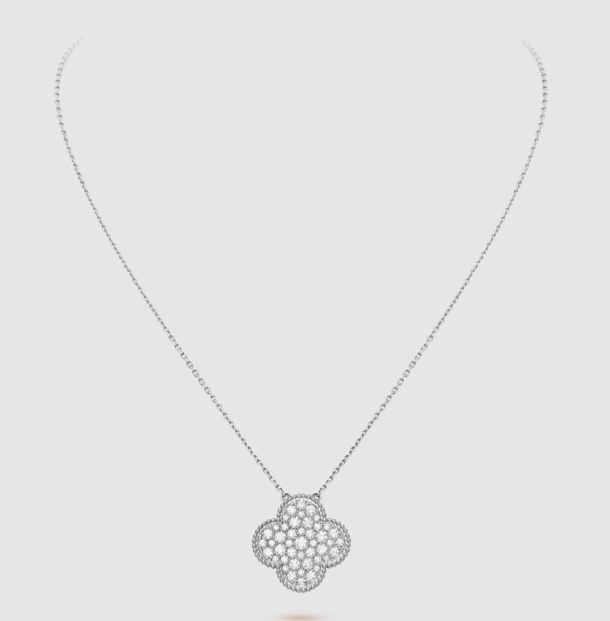 CCjewelry CLOVER 25MM LARGE PENDANT DIAMOND PAVED SILVER NECKLACE