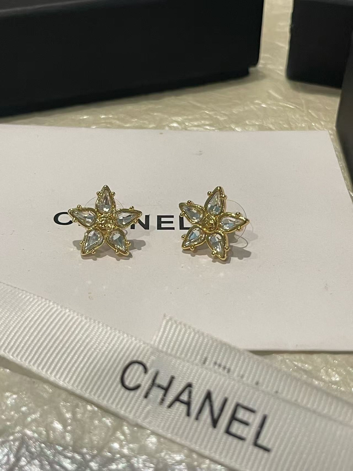 18K CC Black & White Diamond Gold Earrings, CHANE