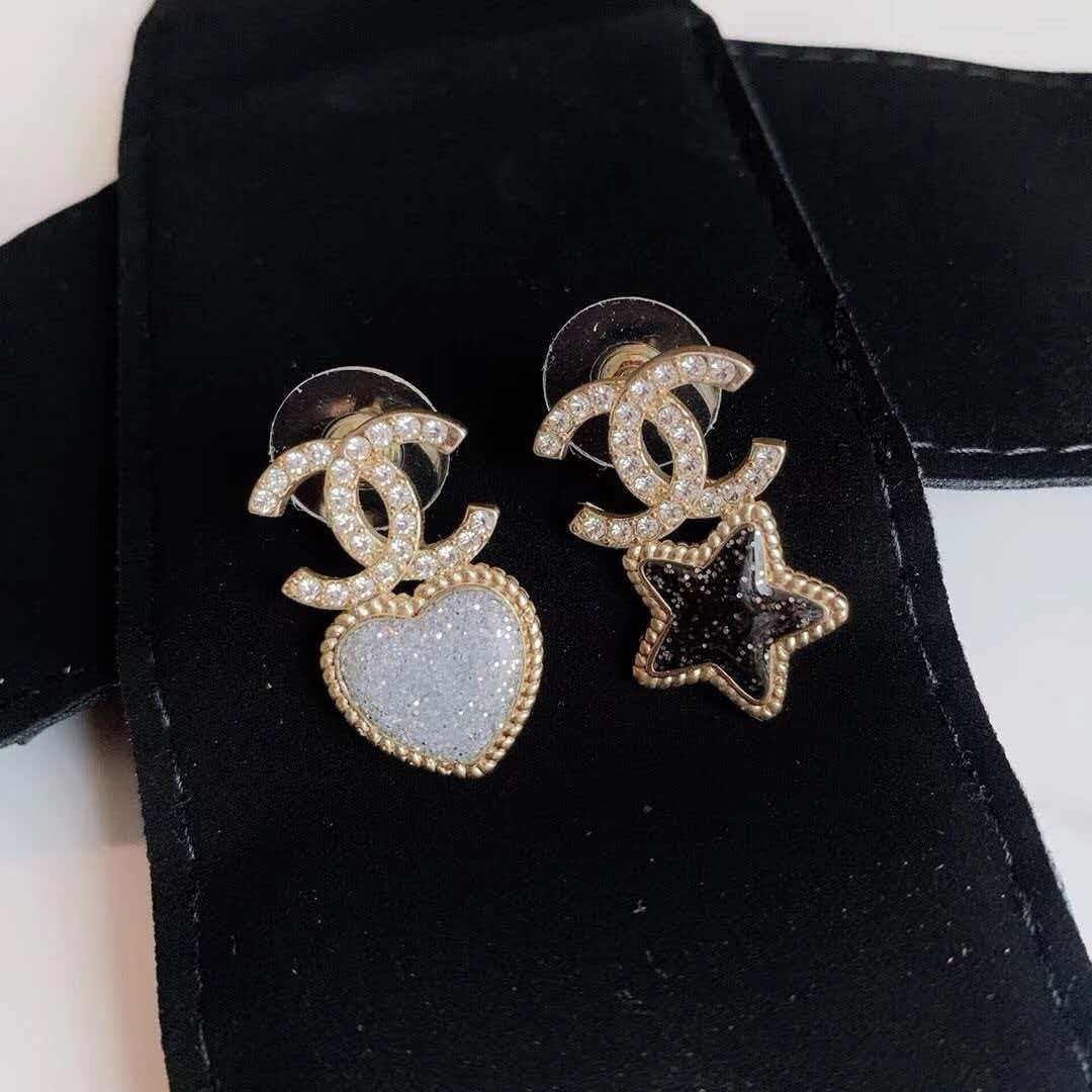 18K CC Black & White Diamond Gold Earrings, CHANE