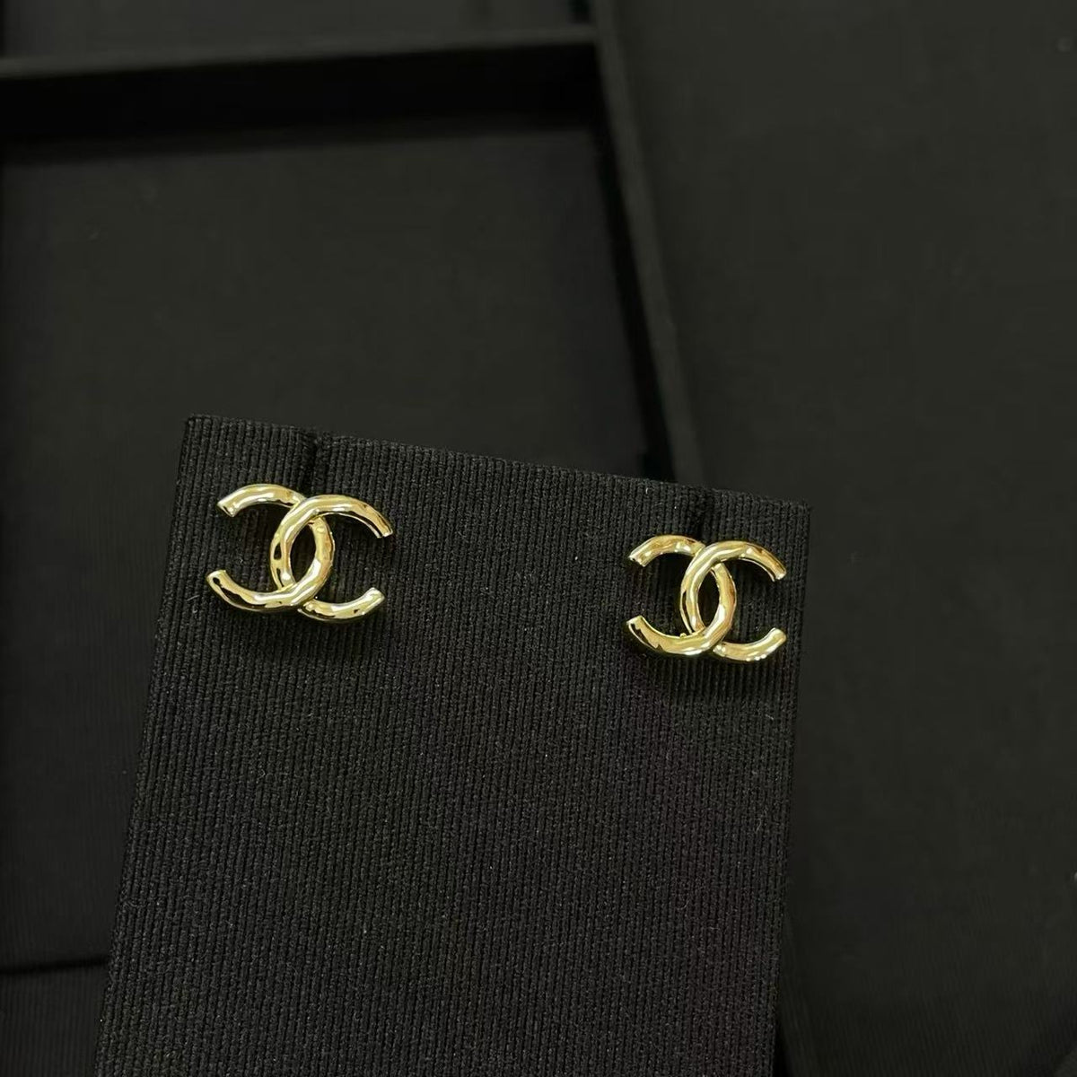 18K CC Black & White Diamond Gold Earrings, CHANE