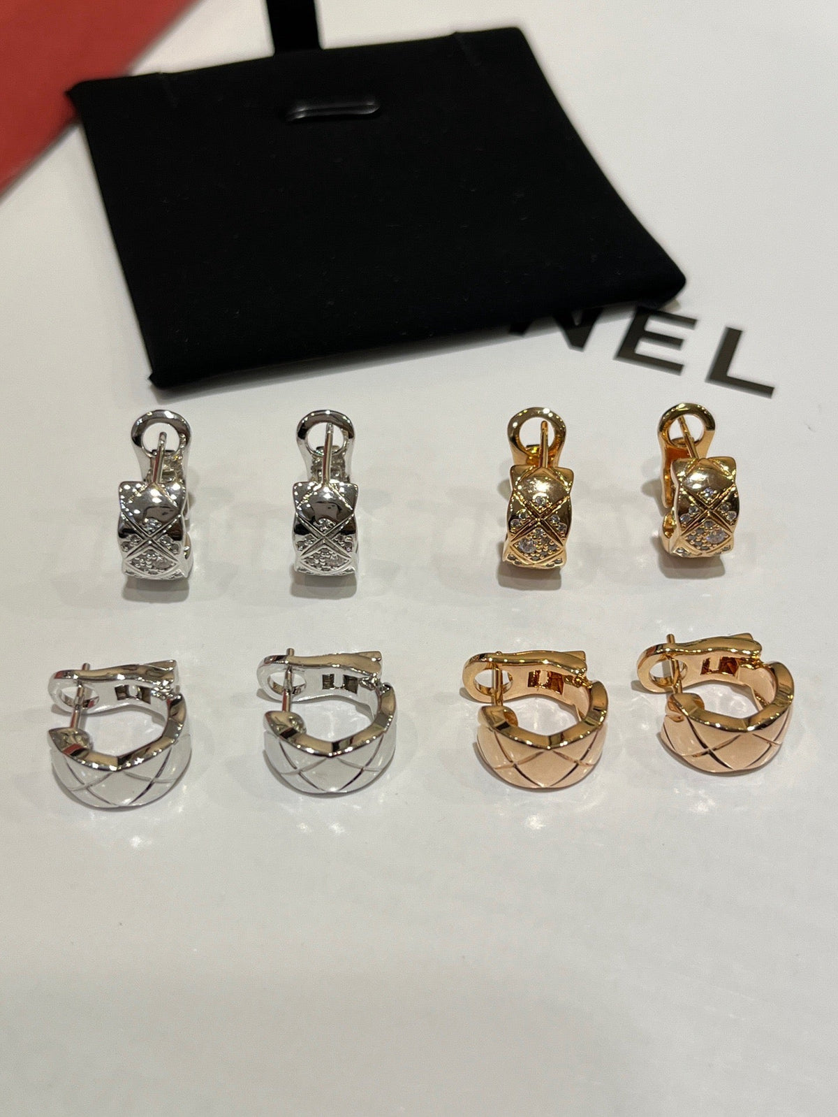 18K CC Black & White Diamond Gold Earrings, CHANE