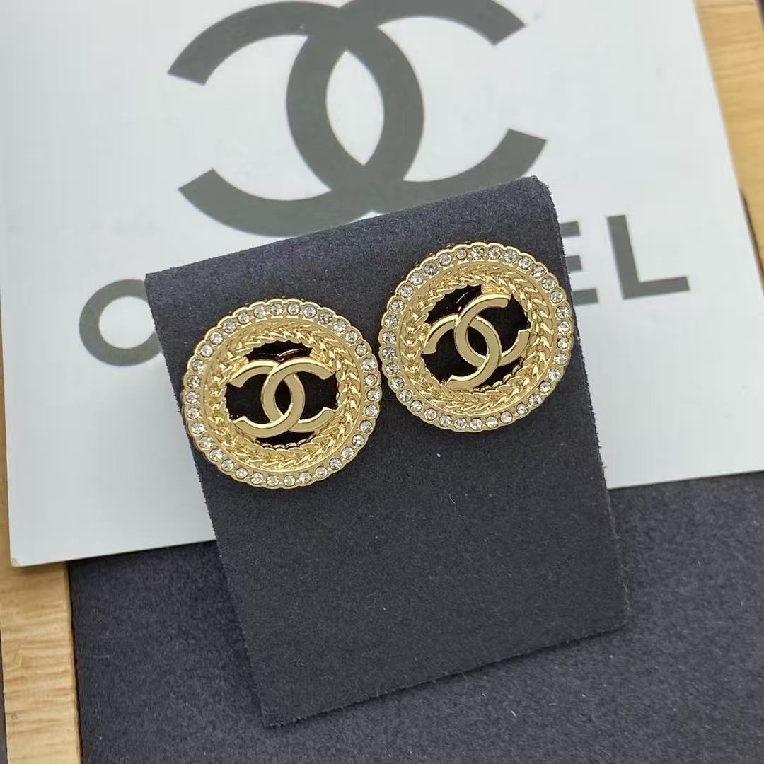 18K CC Black & White Diamond Gold Earrings, CHANE