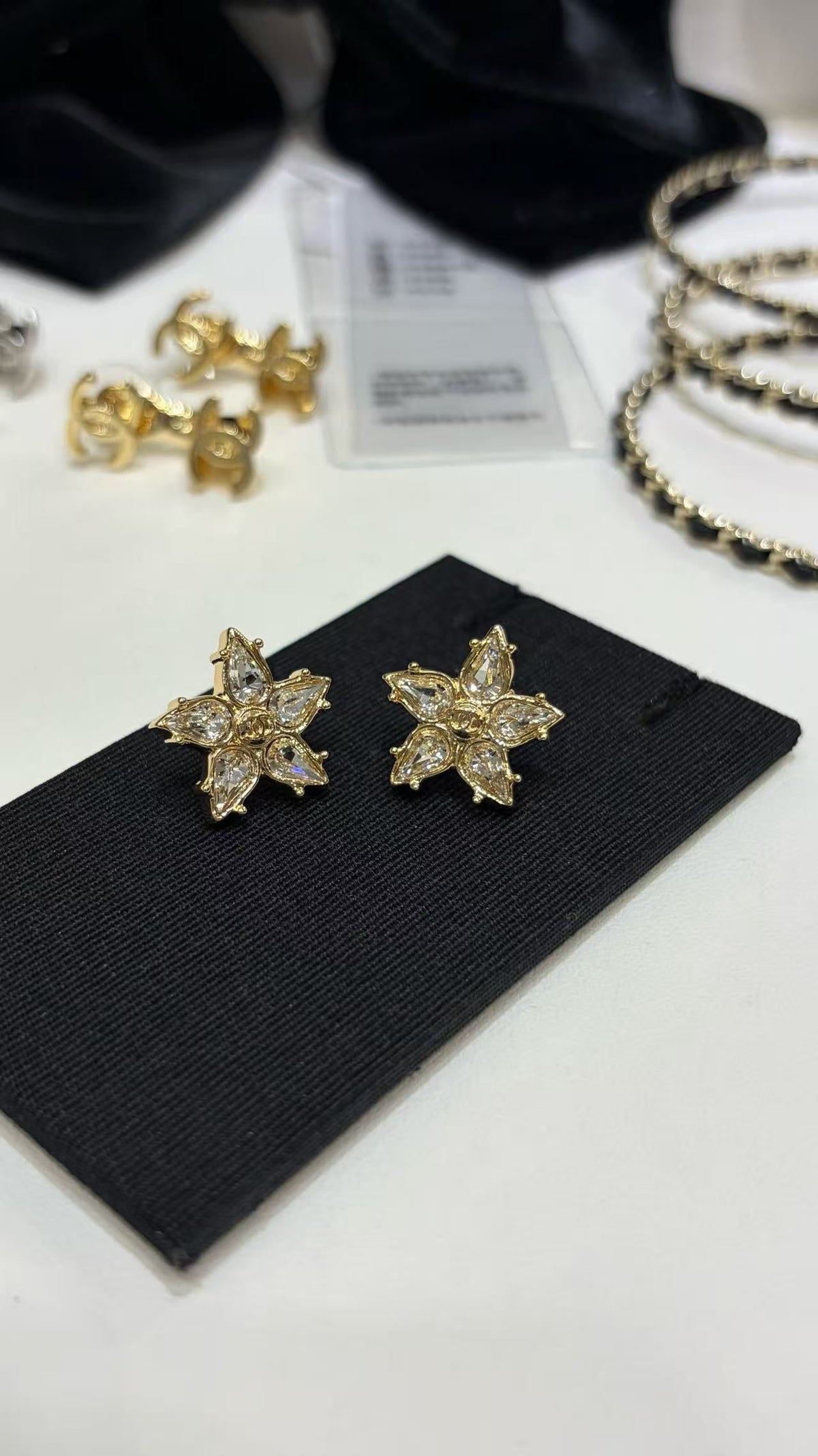 18K CC Black & White Diamond Gold Earrings, CHANE