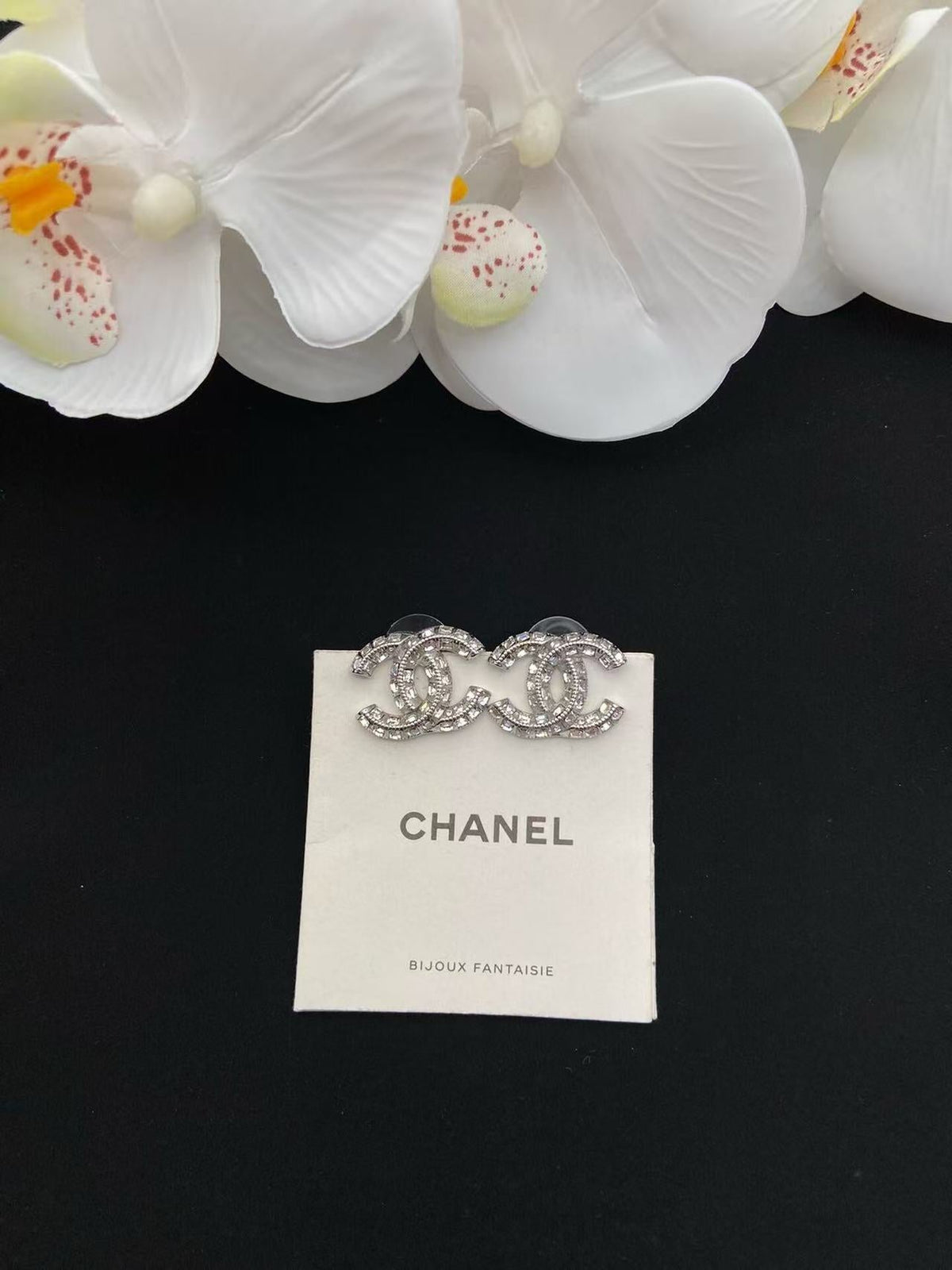 18K CC Black & White Diamond Gold Earrings, CHANE