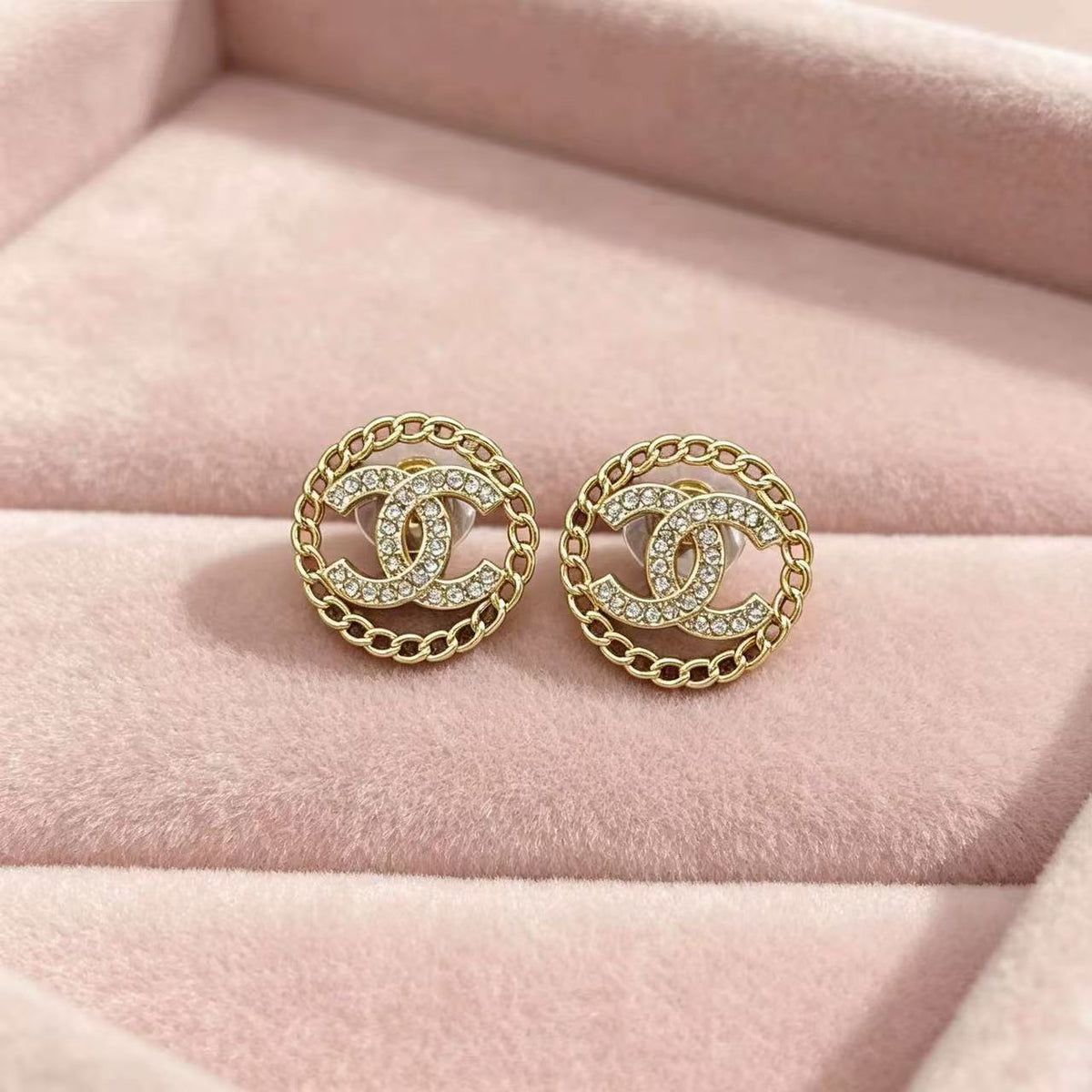 18K CC Black & White Diamond Gold Earrings, CHANE