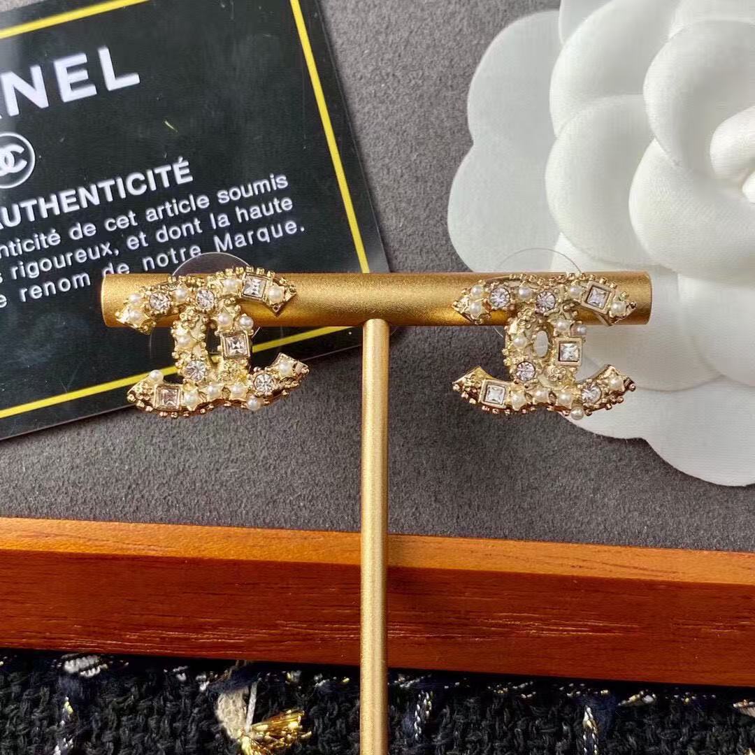 18K CC Black & White Diamond Gold Earrings, CHANE