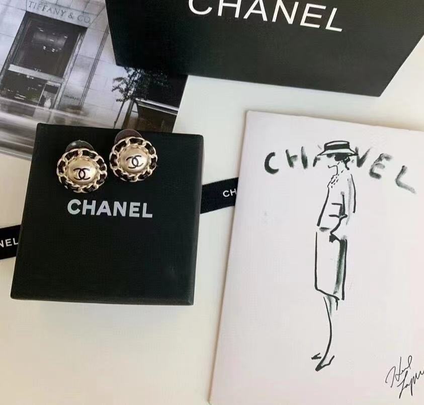 18K CC Black & White Diamond Gold Earrings, CHANE