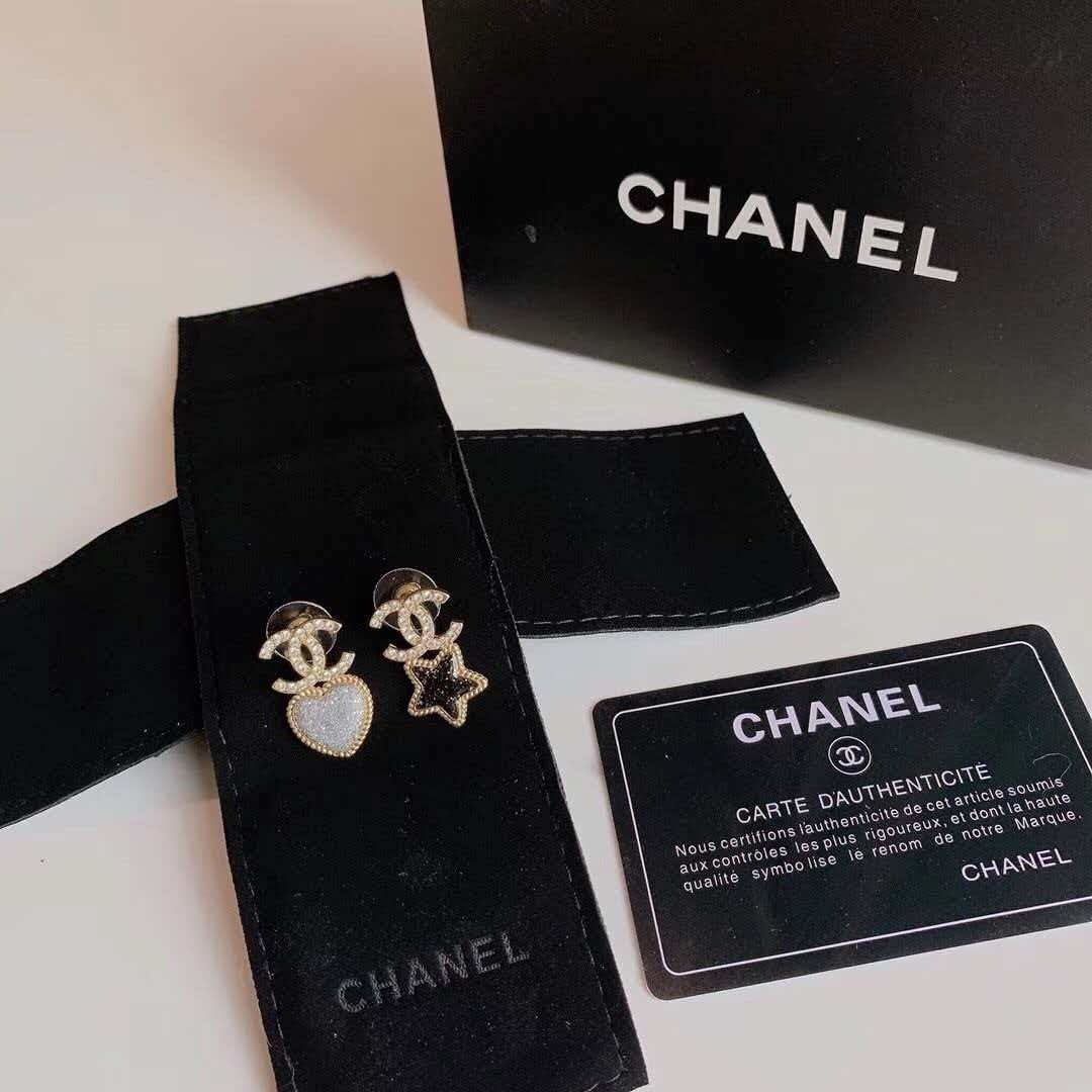 18K CC Black & White Diamond Gold Earrings, CHANE