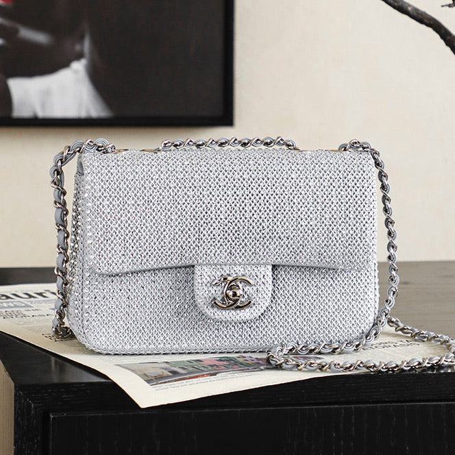 CC BAG  2026 Classic Flap Bag 20cm With Sparkling Stones Leather