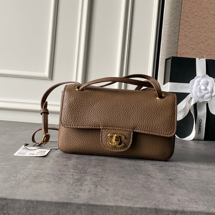 CC BAG  2026 Mini Flap Bag 20cm Denim And Grained Calfskin