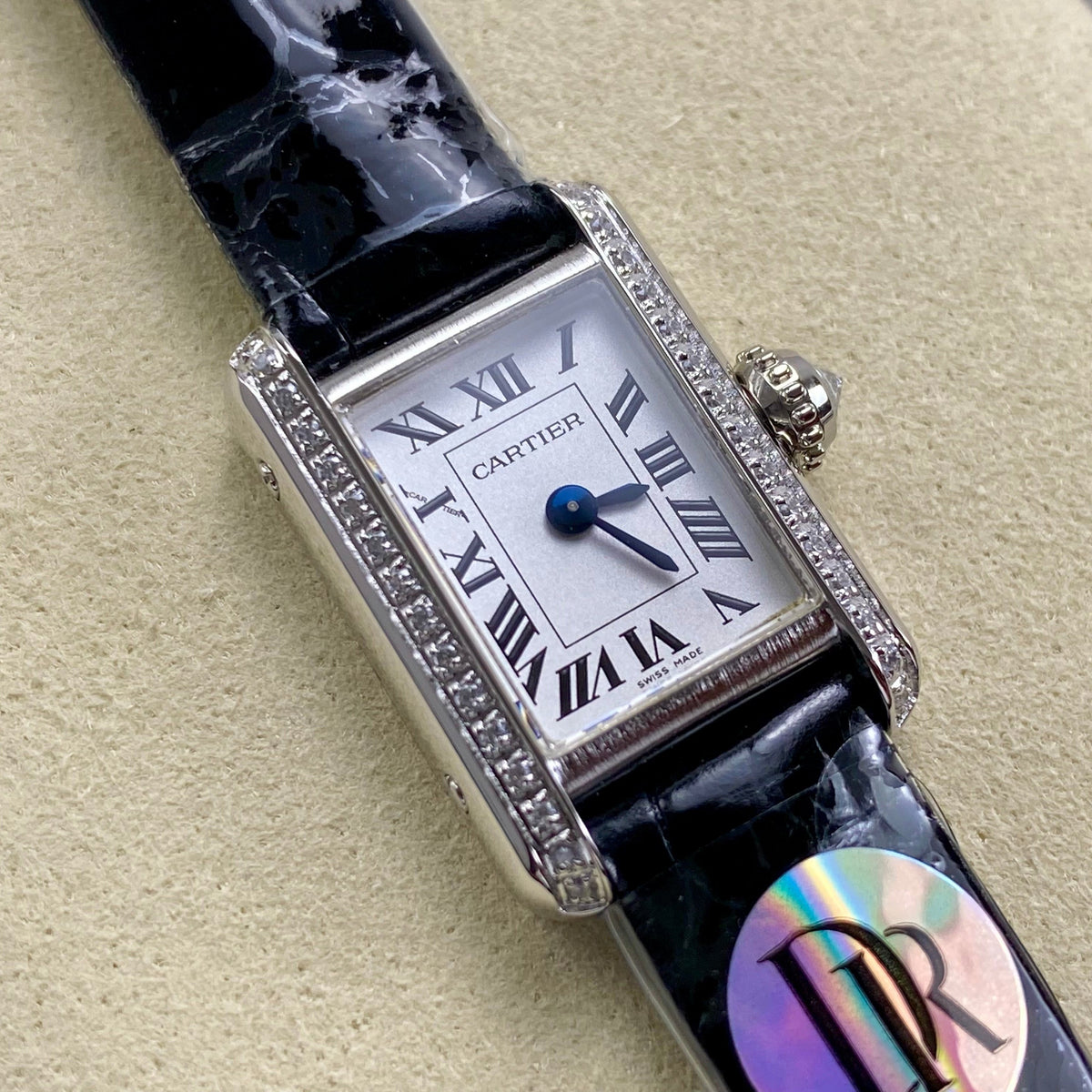 CC Tank 24mm White Dial Sliver Case Diamond Bezel LeatherCARTI WATCH