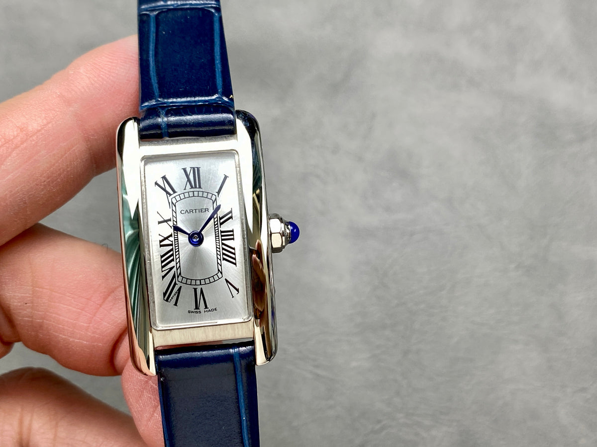 Tank Americane 20mm Silver Case Blue Leather StrapCARTI WATCH