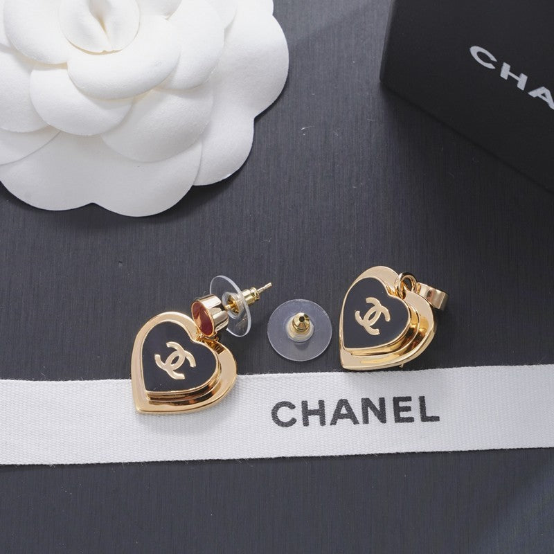 18K  CC1 Black & Red Heart Gold Earrings
