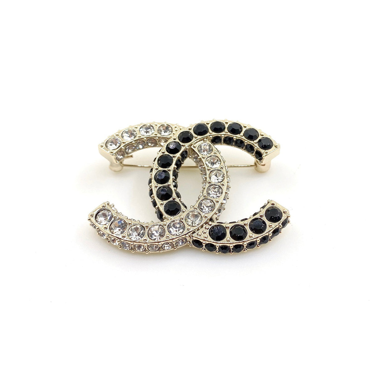 18K  CC1 Black & White Crystals Brooch