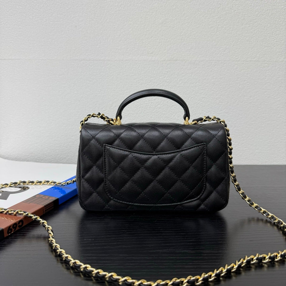 CC BAG  2026 Top Handle Flap Bag 20cm with Squirrel Charm Black Calfskin