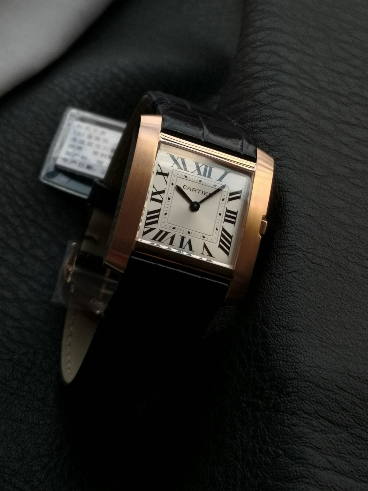 Tank Francaise Pink Gold Case Black Leather StrapCARTI WATCH
