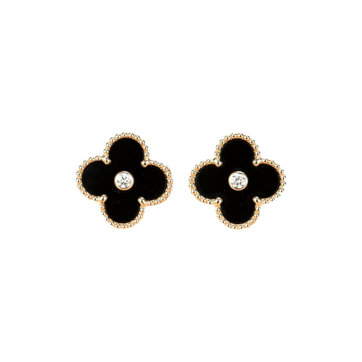 CCjewelry CLOVER MEDIUM 1 MOTIFS ONYX DIAMOND EARRINGS